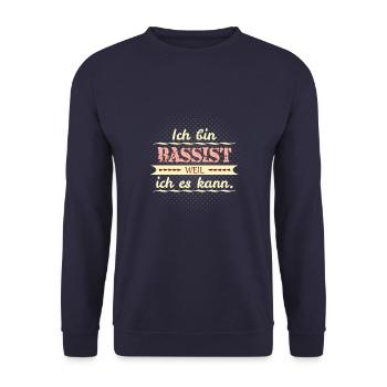 bassist weil ich es kann - Unisex Pullover - Navy - Vorne - Alina (178cm) & Michal (187cm)