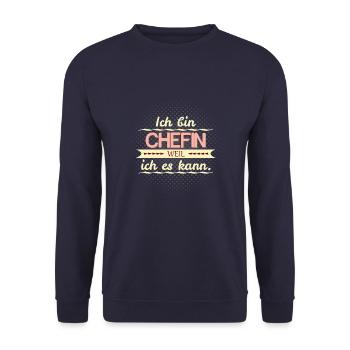 chefin weil ich es kann - Unisex Pullover - Navy - Vorne - Alina (178cm) & Michal (187cm)