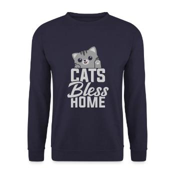 Cats Bless Home - Unisex Pullover - Navy - Vorne - Alina (178cm) & Michal (187cm)