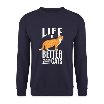 La vie est meilleure avec les chats - Sweat-shirt Unisexe - marine - Devant - Alina (178cm) & Michal (187cm)