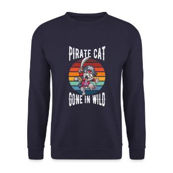 Pirate Cat Gone in wild - Unisex Sweatshirt - navy - Front - Alina (178cm) & Michal (187cm)