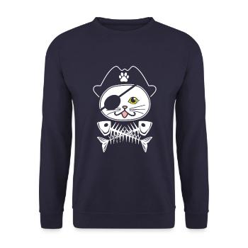 Pirate Cat - Unisex Sweatshirt - navy - Front - Alina (178cm) & Michal (187cm)
