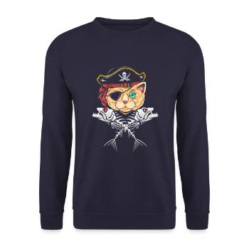 Pirate Cat - Unisex Sweatshirt - navy - Front - Alina (178cm) & Michal (187cm)