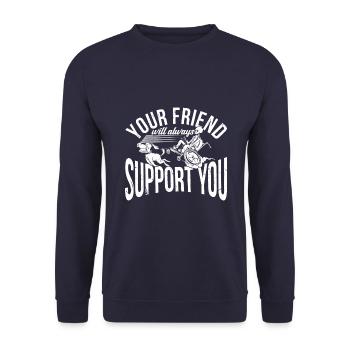 Your Friend will allways support you - Unisex Pullover - Navy - Vorne - Alina (178cm) & Michal (187cm)