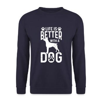 Life is better wiht a Dog - Unisex Pullover - Navy - Vorne - Alina (178cm) & Michal (187cm)