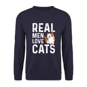 Real Men Love Cats - Unisex Sweatshirt - navy - Front - Alina (178cm) & Michal (187cm)