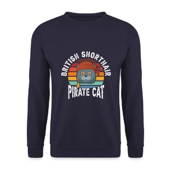 British Shorthair Pirate Cat - Unisex Sweatshirt - navy - Front - Alina (178cm) & Michal (187cm)