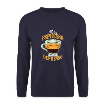 More Espresso, Less Depresso - Unisex Sweatshirt - navy - Front - Alina (178cm) & Michal (187cm)