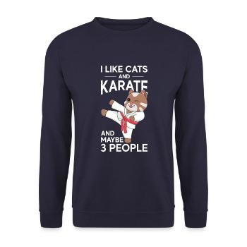I like cats and karate and maybe 3 people - Unisex Sweatshirt - navy - Front - Alina (178cm) & Michal (187cm)