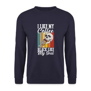 J’aime mon café noir comme mon âme - Sweat-shirt Unisexe - marine - Devant - Alina (178cm) & Michal (187cm)