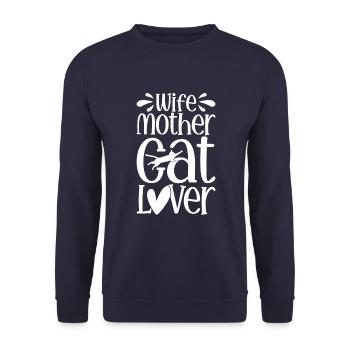 Wife, mother, cat lover - Unisex Sweatshirt - navy - Front - Alina (178cm) & Michal (187cm)