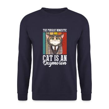 Die Phrase Domestic Cat Ist Ein Oxymoron - Unisex Pullover - Navy - Vorne - Alina (178cm) & Michal (187cm)