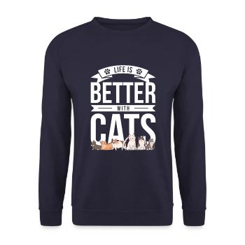 La vie est meilleure avec les chats - Sweat-shirt Unisexe - marine - Devant - Alina (178cm) & Michal (187cm)