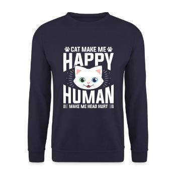 Katze Macht Mich Glücklich, Dass Mich Der Mensch - Unisex Pullover - Navy - Vorne - Alina (178cm) & Michal (187cm)