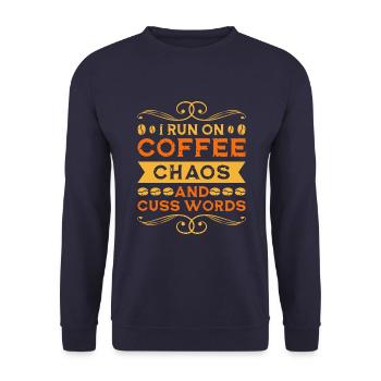 Ich Laufe Auf Kaffeechaos Und Schimpfwörter - Unisex Pullover - Navy - Vorne - Alina (178cm) & Michal (187cm)