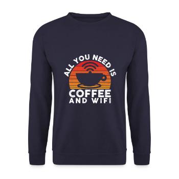 Alles Was Sie Brauchen Ist Kaffee Und WLAN - Unisex Pullover - Navy - Vorne - Alina (178cm) & Michal (187cm)