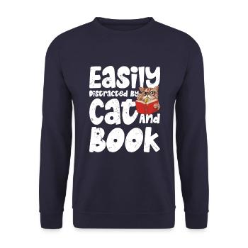 Leicht Durch Katze Und Buch Abgelenkt - Unisex Pullover - Navy - Vorne - Alina (178cm) & Michal (187cm)