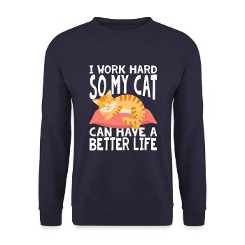 Ich Arbeite Hart, Damit Meine Katze - Unisex Pullover - Navy - Vorne - Alina (178cm) & Michal (187cm)