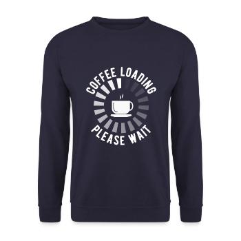 Kaffee Laden Bitte Warten - Unisex Pullover - Navy - Vorne - Alina (178cm) & Michal (187cm)