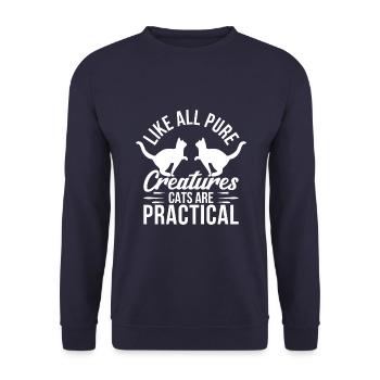 Like all pure creatures, cats are practical - Unisex Sweatshirt - navy - Front - Alina (178cm) & Michal (187cm)