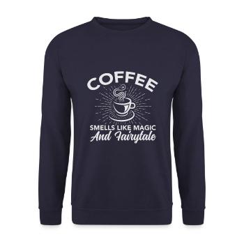 Kaffee Riecht Nach Magie Und Märchen - Unisex Pullover - Navy - Vorne - Alina (178cm) & Michal (187cm)
