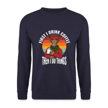 D’abord je bois du café, puis je fais des choses - Sweat-shirt Unisexe - marine - Devant - Alina (178cm) & Michal (187cm)
