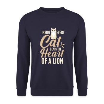 Dans chaque chat bat le cœur d’un lion - Sweat-shirt Unisexe - marine - Devant - Alina (178cm) & Michal (187cm)
