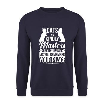 Cats are friendly masters - Unisex Sweatshirt - navy - Front - Alina (178cm) & Michal (187cm)