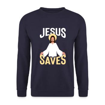 Jésus sauve avec un halo - Sweat-shirt Unisexe - marine - Devant - Alina (178cm) & Michal (187cm)