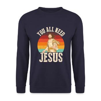 All you need Jesus - Unisex Pullover - Navy - Vorne - Alina (178cm) & Michal (187cm)