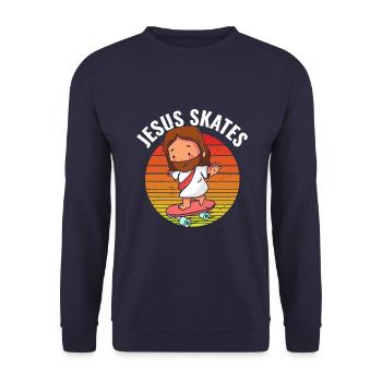 Jésus sauve avec Skateboart - Sweat-shirt Unisexe - marine - Devant - Alina (178cm) & Michal (187cm)
