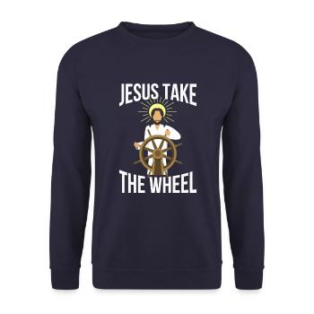 Jésus sauve prendre une roue - Sweat-shirt Unisexe - marine - Devant - Alina (178cm) & Michal (187cm)