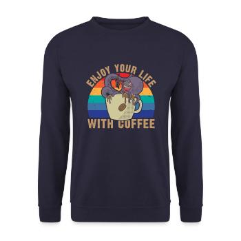 Enjoy your life with coffee retro - Unisex Sweatshirt - navy - Front - Alina (178cm) & Michal (187cm)