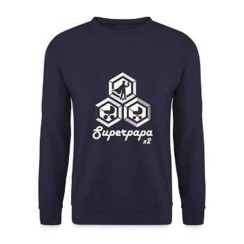 Superpapa zweites Kind bekommen - Unisex Pullover - Navy - Vorne - Alina (178cm) & Michal (187cm)