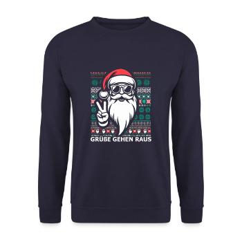 cooler Weihnachtsmann - Unisex Pullover - Navy - Vorne - Alina (178cm) & Michal (187cm)