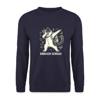 Schule Endlich Katze - Unisex Pullover - Navy - Vorne - Alina (178cm) & Michal (187cm)
