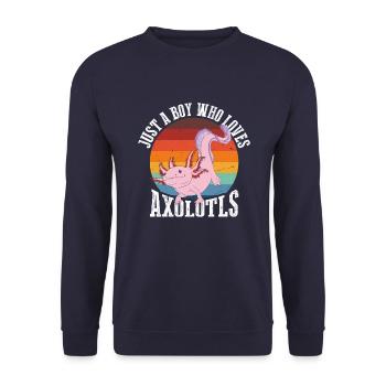 Nur Ein Junge, Der Axolotls Im Retro Liebt - Unisex Pullover - Navy - Vorne - Alina (178cm) & Michal (187cm)