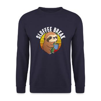 Sloffee-Pause Im Retro - Unisex Pullover - Navy - Vorne - Alina (178cm) & Michal (187cm)