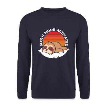 Sloth-Modus Im Retro Aktiviert - Unisex Pullover - Navy - Vorne - Alina (178cm) & Michal (187cm)