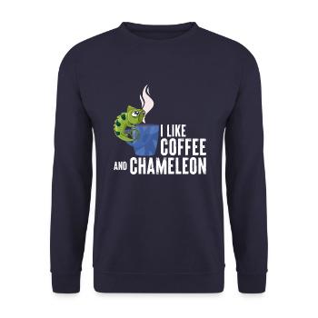 J’aime le café et le caméléon T-shirt - Sweat-shirt Unisexe - marine - Devant - Alina (178cm) & Michal (187cm)