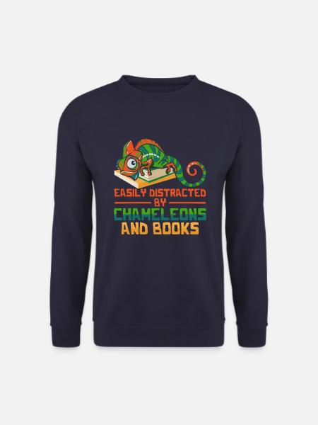 Leicht Durch Chamäleons Und Bücher Abgelenkt - Unisex Pullover - Navy
