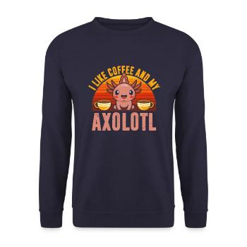 Ich Mag Kaffee Und Mein Axolotl-T-Shirt - Unisex Pullover - Navy - Vorne - Alina (178cm) & Michal (187cm)