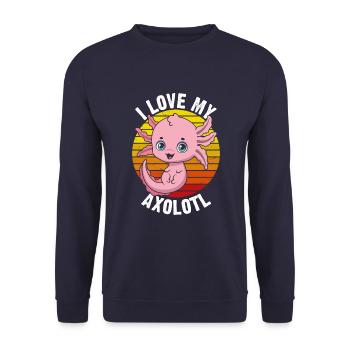 Ich Liebe Meine Axolotl Im Retro-T-Shirt - Unisex Pullover - Navy - Vorne - Alina (178cm) & Michal (187cm)