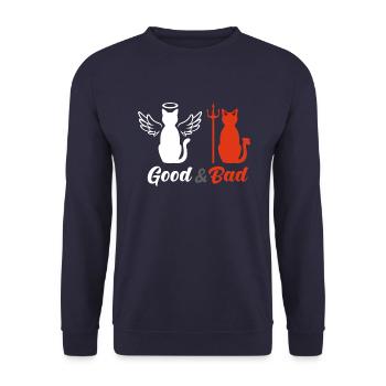 Gutes Und Schlechtes Katzen-T-Shirt - Unisex Pullover - Navy - Vorne - Alina (178cm) & Michal (187cm)