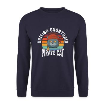 British Shorthair Pirate Cat Vintage - Unisex Sweatshirt - navy - Front - Alina (178cm) & Michal (187cm)