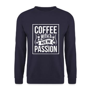 Kaffee Mit Einer Neuen Leidenschaft - Unisex Pullover - Navy - Vorne - Alina (178cm) & Michal (187cm)