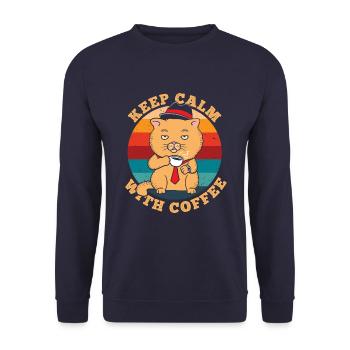 Stay Calm with Retro Coffee - Unisex Sweatshirt - navy - Front - Alina (178cm) & Michal (187cm)