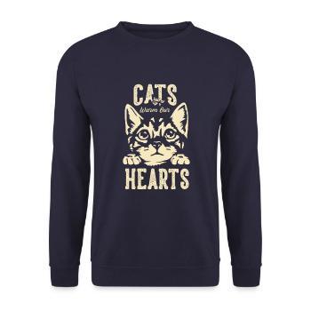 Cats warm our hearts - Unisex Sweatshirt - navy - Front - Alina (178cm) & Michal (187cm)
