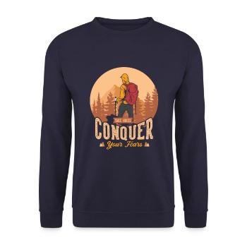 Take hikes conquer your fears - Unisex Pullover - Navy - Vorne - Alina (178cm) & Michal (187cm)