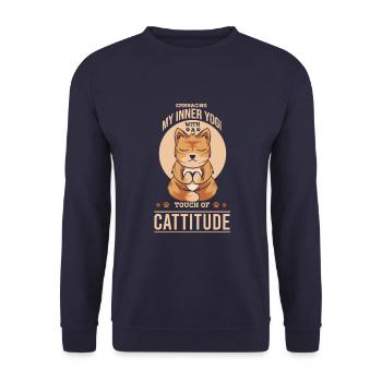 Embracing my inner yogi with a touch of cattitude - Unisex Pullover - Navy - Vorne - Alina (178cm) & Michal (187cm)